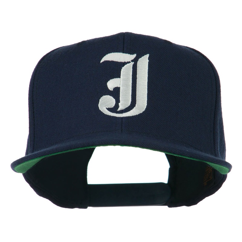 Old English J Embroidered Flat Bill Cap Navy One Size