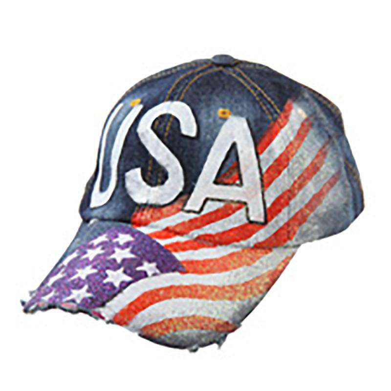 Painted USA Flag Denim Cap Dark Denim
