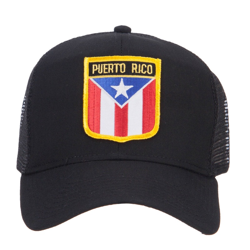 Puerto Rico Flag Shield Patched Mesh Cap Black One Size