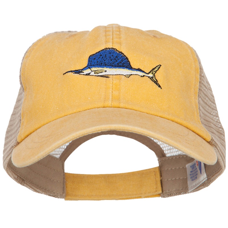 Swordfish Embroidered Washed Trucker Cap Mango Tan One Size
