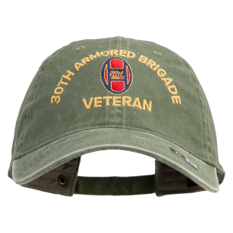 U.S. Army 30th Armored Brigade Embroidered Washed Solid Pigment Dyed Cotton Twill Brass Buckle Cap Olive One Size