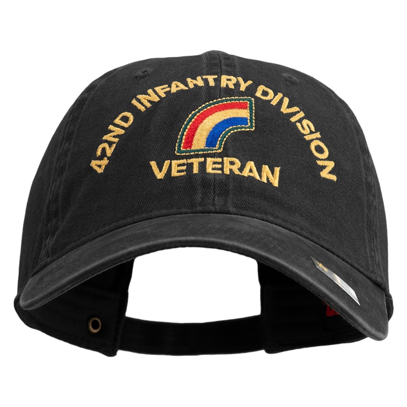 U.S. Army 42nd Infantry Division Embroidered Washed Solid Pigment Dyed Cotton Twill Brass Buckle Cap Black One Size