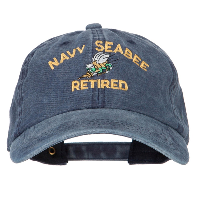 US Navy Seabee Retired Military Embroidered Washed Cotton Twill Cap Navy One Size