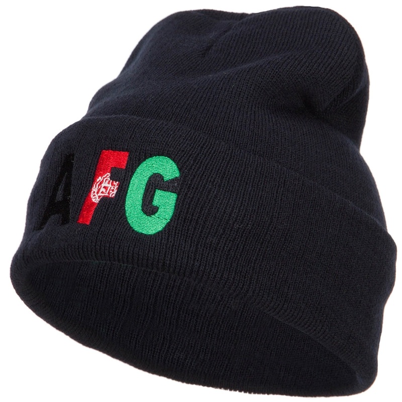 Afghanistan AFG Flag Embroidered Long Beanie Navy One Size