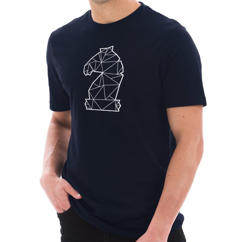 Chess Knight Graphic Design Printed Short Sleeve Cotton Jersey T-Shirt Navy XS