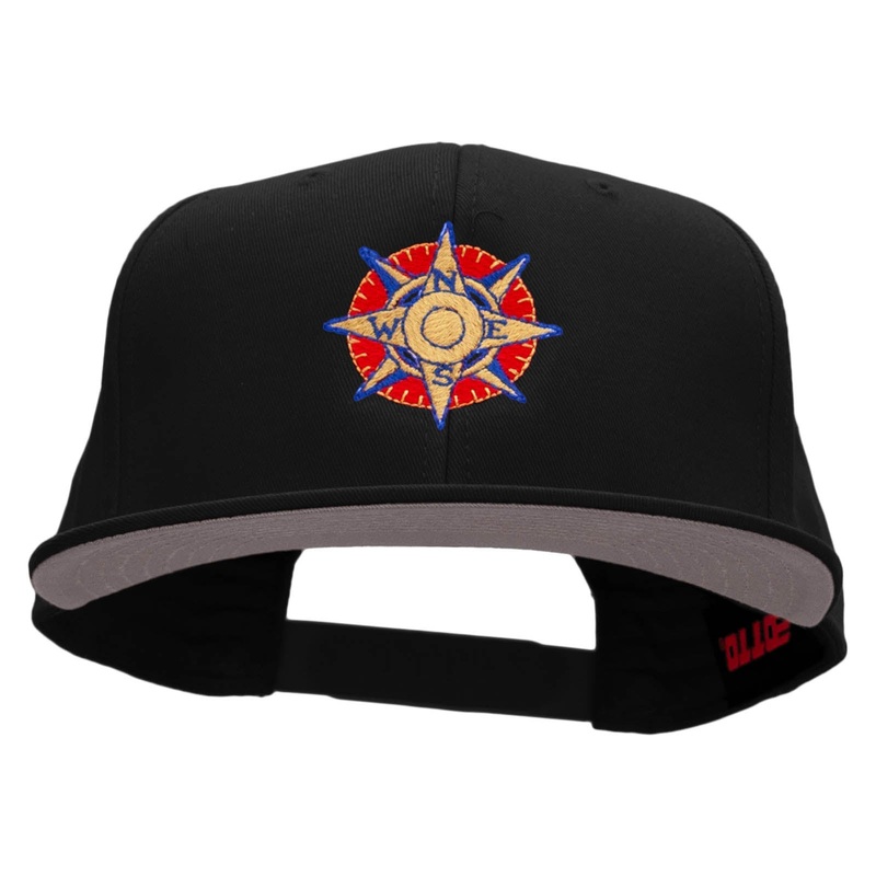 Compass Embroidered Superior Cotton Twill Flat Bill Snapback Prostyle Cap Black One Size