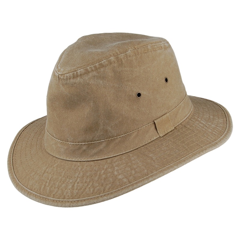 Dorfman Pacific Hats Rondavel Cotton Safari Fedora Hat – Khaki M