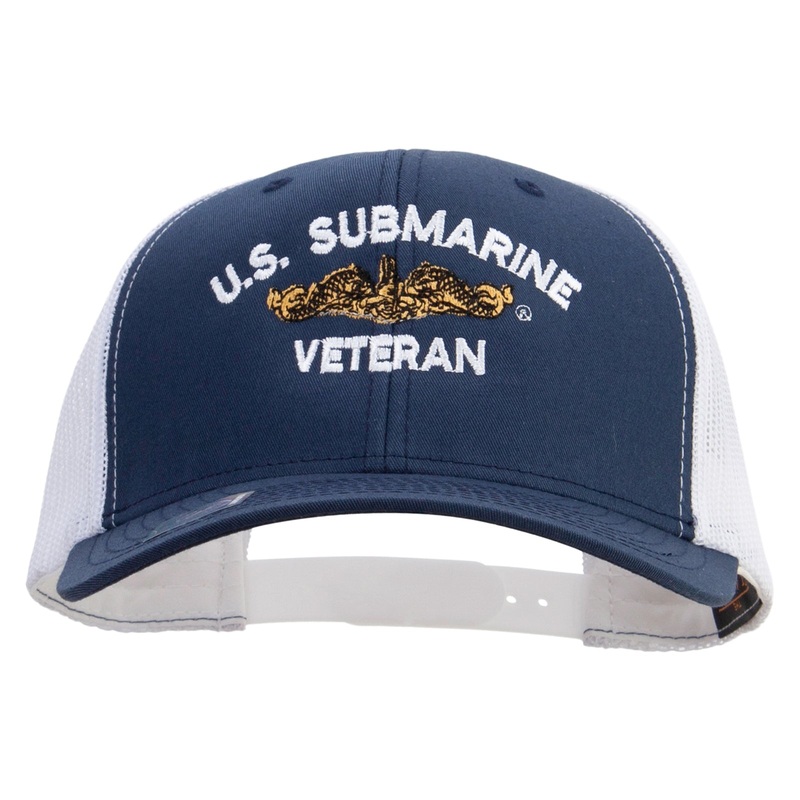 Golden Dolphin US Submarine Veteran Embroidered Contrast Trucker Cap Navy White One Size