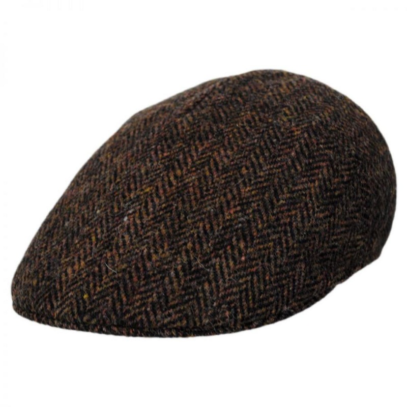 Herringbone Harris Tweed Wool Ascot Cap BROWN S