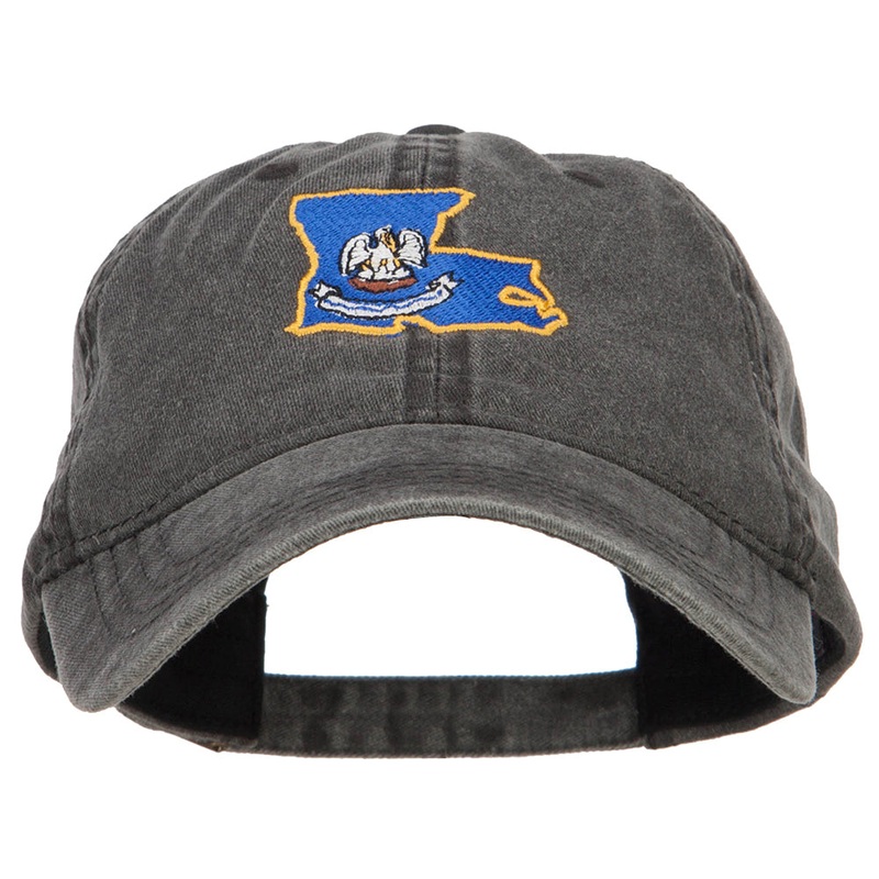 Louisiana State Flag Map Embroidered Washed Cap Black One Size