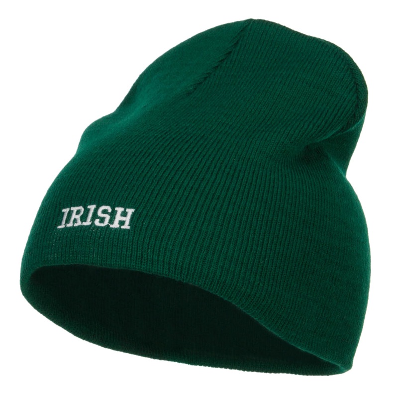 Mini Irish Embroidered Short Beanie Dk Green One Size