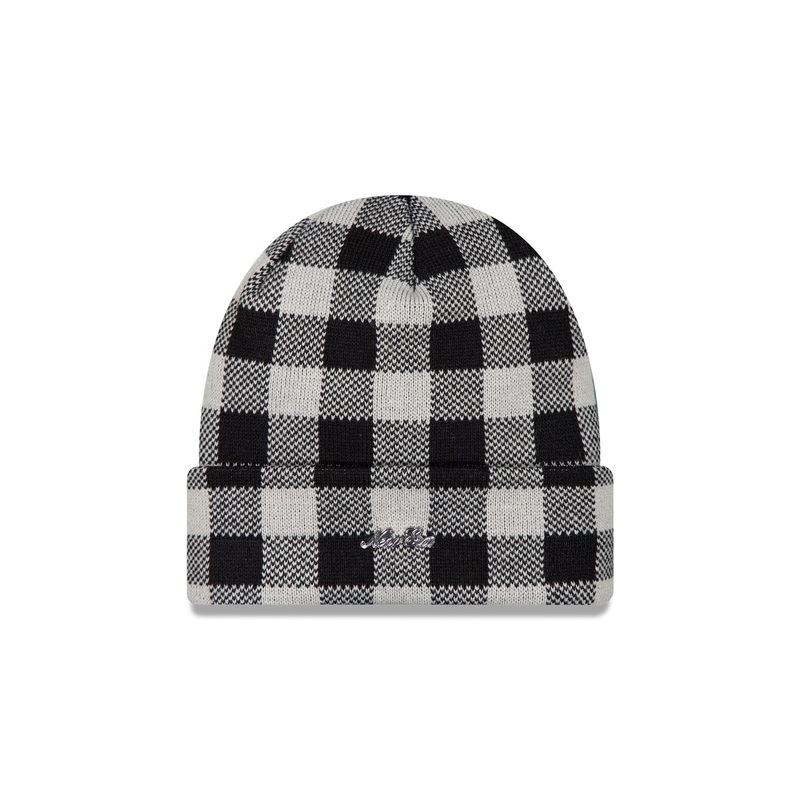 New Era Cap Block Check Black Cuff Knit Hat One Size