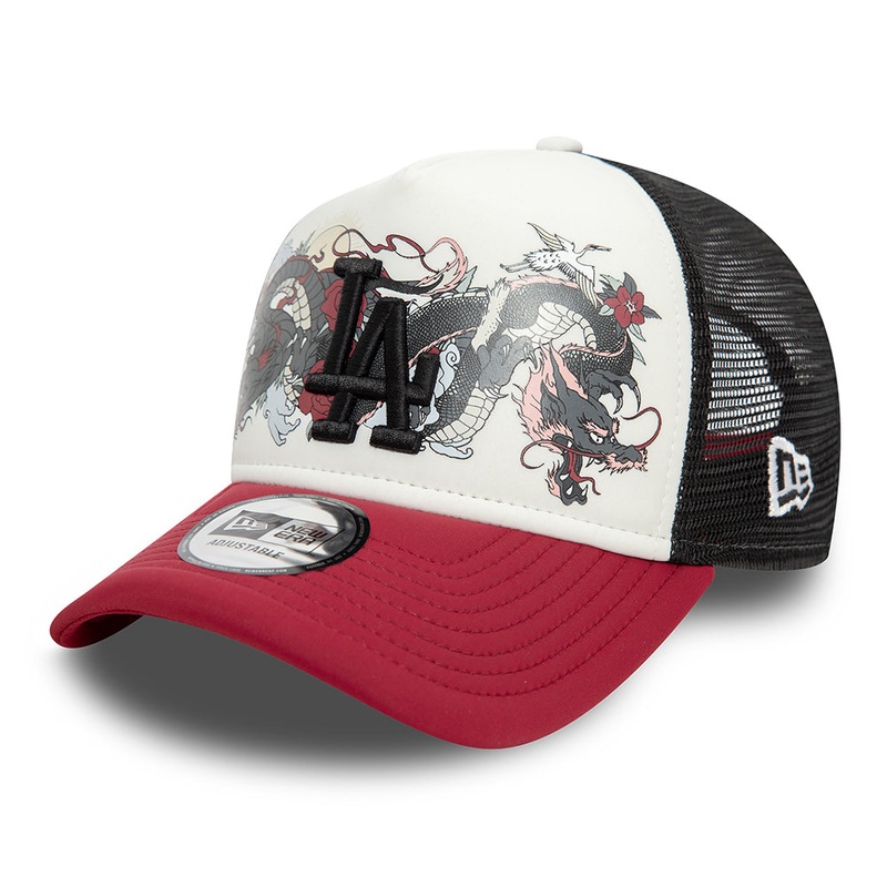 New Era L.A. Dodgers A-Frame Trucker Cap – MLB Graphic – White-Deep Red-Black Adjustable