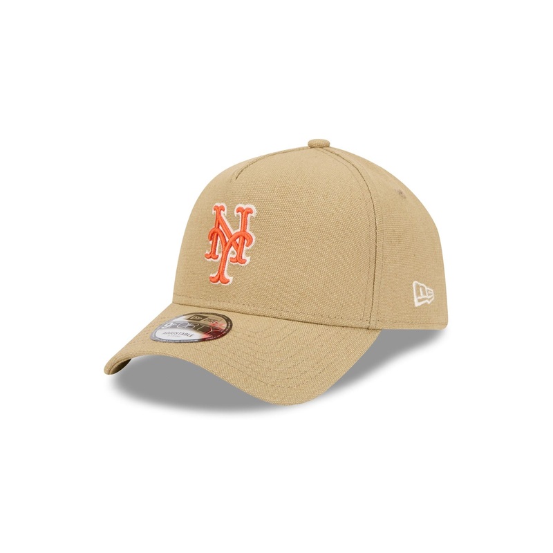 New York Mets Logo Essentials Khaki 9FORTY A-Frame Snapback Hat One Size