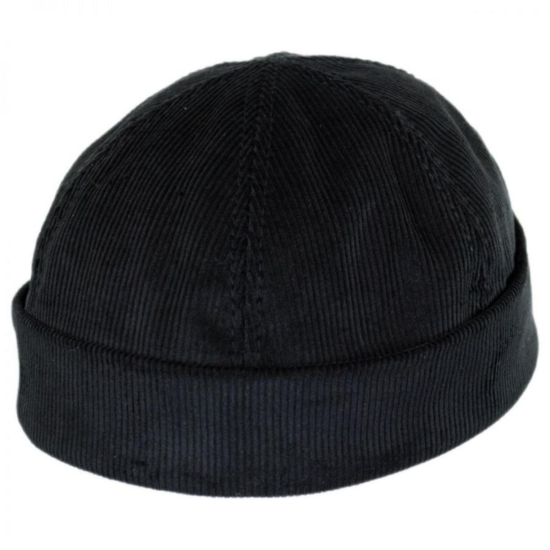 Six Panel Corduroy Skull Cap Beanie Hat BLACK M