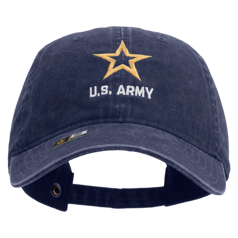 Star US Army Embroidered Washed Solid Pigment Dyed Cotton Twill Brass Buckle Cap Navy One Size