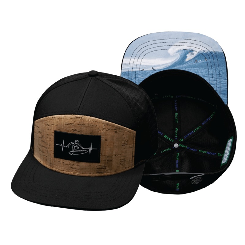 Surf Hat – Flat Bill – Cork – Black – Laser Mesh