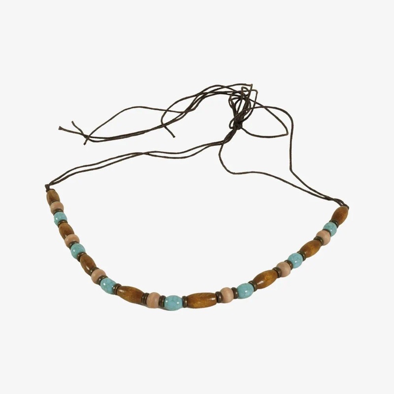 Teak | Waxed Cord Hat Band with Turquoise and Wood Beads Multicolor OS