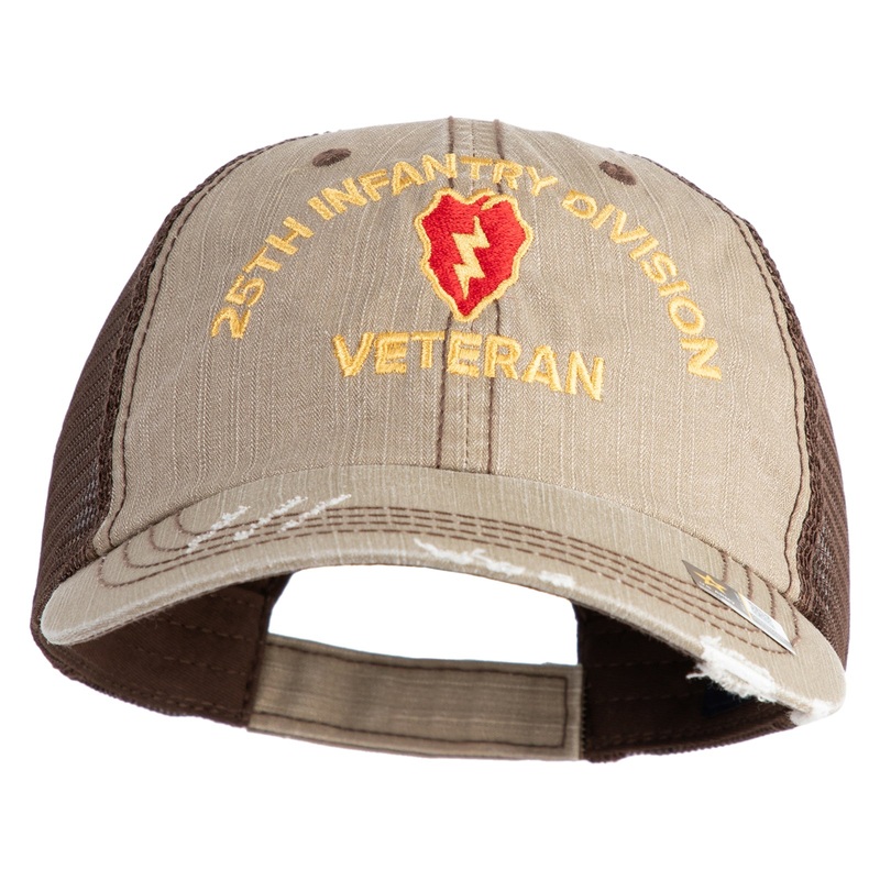 U.S. Army 25th Infantry Division Embroidered Low Profile Special Cotton Mesh Cap Khaki Brown One Size
