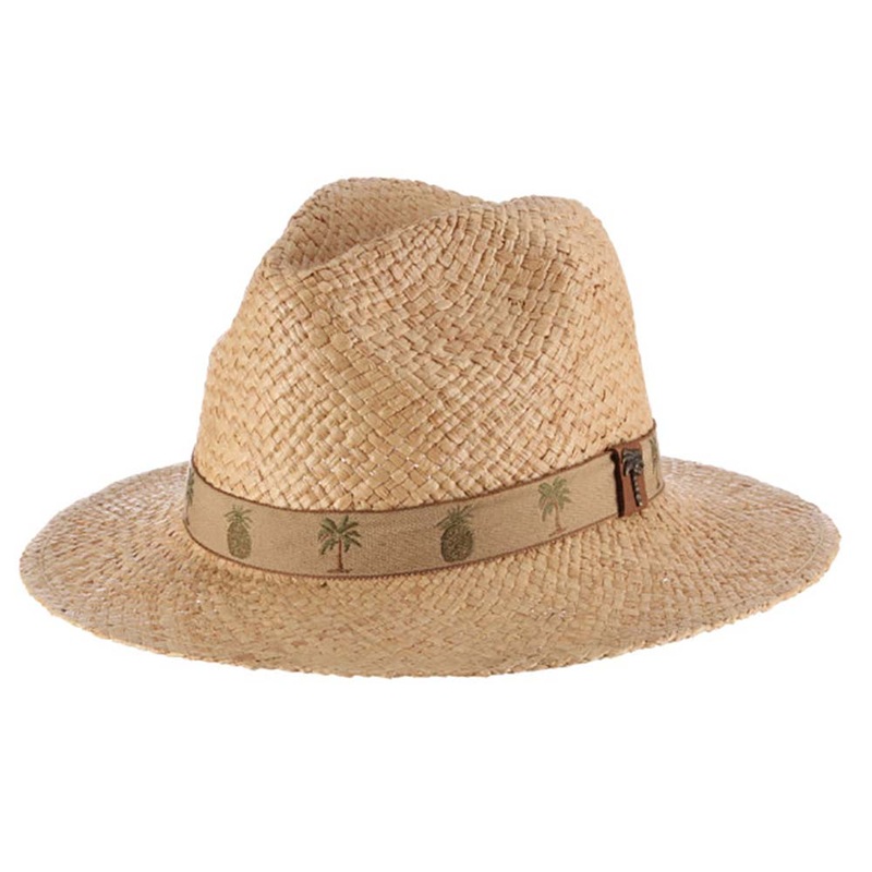 Woven Raffia Safari Hat with Pineapple Tape Band – Scala Hats for Men Natural M (57 cm)