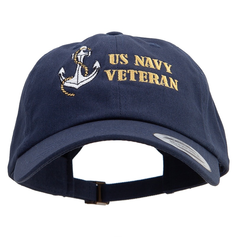 Anchor Navy Veteran Embroidered Unstructured Low Profile 6 panel Cotton Cap Navy One Size