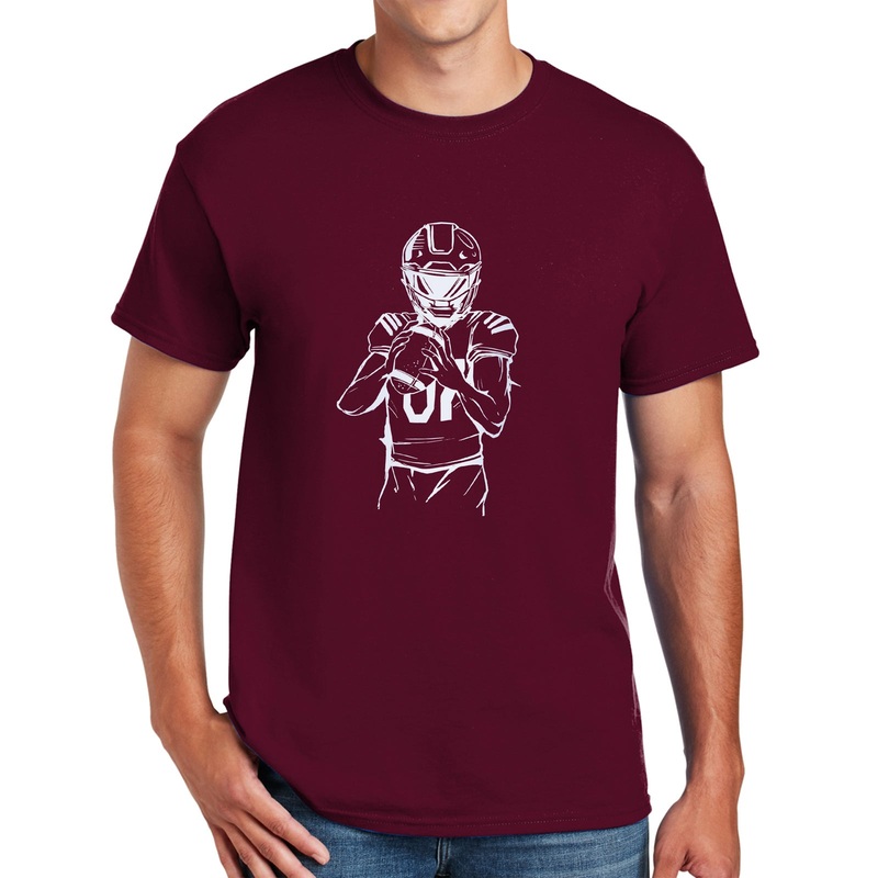 Artistic Style Rugby Player Graphic Design Men’s Big Size Cotton Polyester DryBlend T-Shirt Maroon XS