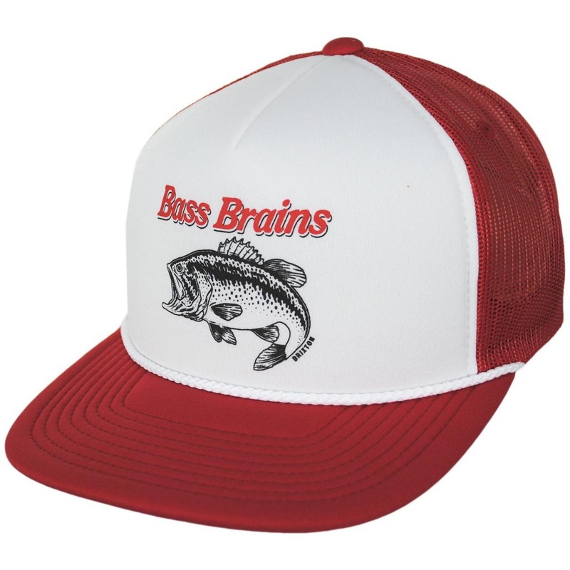 Bass Brains Foam and Mesh Trucker Snapback Baseball Cap CRIMSON/WHITE/CRIMSON ADJUSTABLE