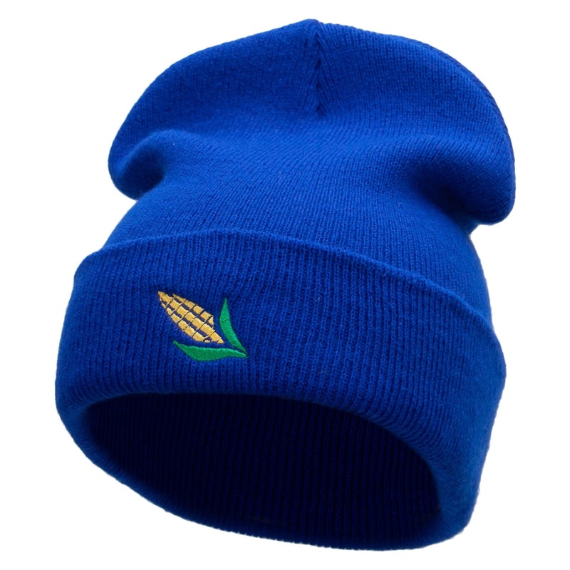 Corn Cob Embroidered 12 Inch Solid Long Beanie Made in USA Royal One Size