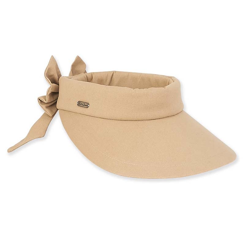Cotton Wide Brim Sun Visor with Bow – Sun ‘N’ Sand Hats Khaki Medium (57 cm)