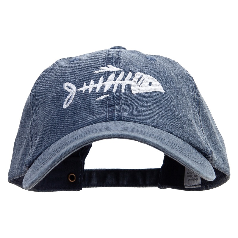 Fish Bone Embroidered Big Size Washed Pigment Dyed Cap Navy XL-3XL
