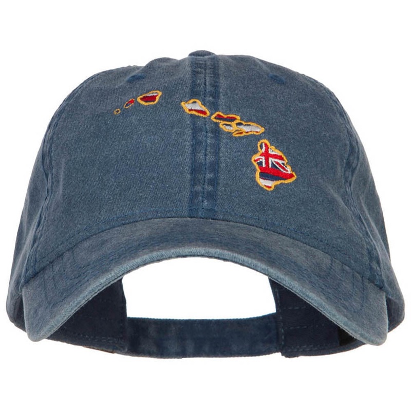 Hawaii State Flag Map Embroidered Washed Cap Navy One Size