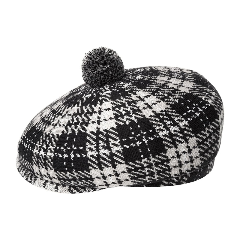 Kangol New Heritage Flat Cap with Pom – Black-Grey S