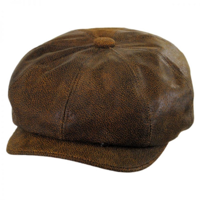 Leather Newsboy Cap BROWN S