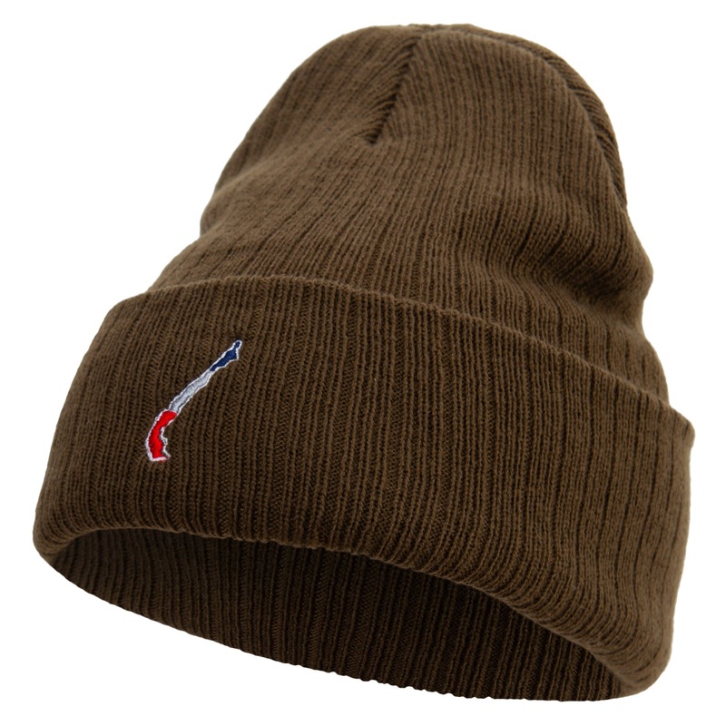 Made in USA Chile Map with Flag Logo Embroidered Heavy Ribbed Cuff Beanie Olive One Size