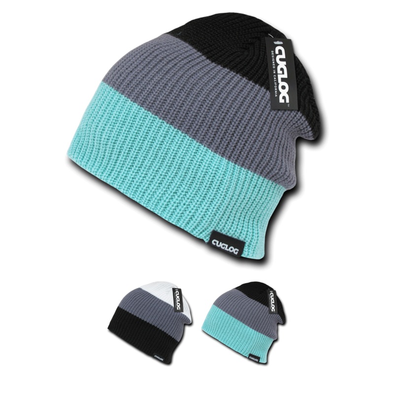 Mauna Kea Beanie, Knit Cap, Slouch Beanie, Rib Knit – Cuglog K004 Black/Grey/White