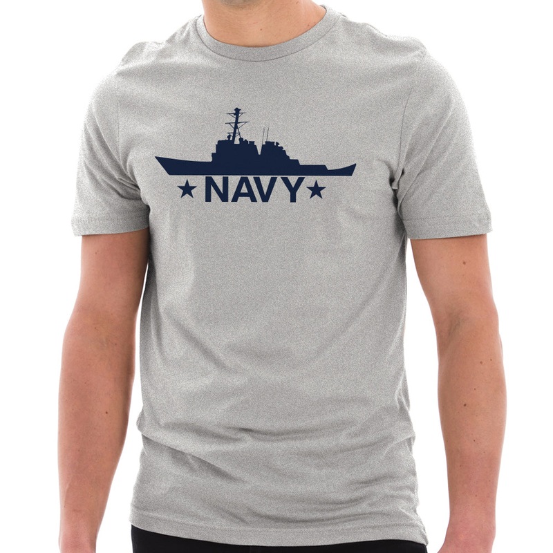 Navy Ship Graphic Design Unisex Short Sleeve Cotton Jersey T-Shirt Heather Grey XS