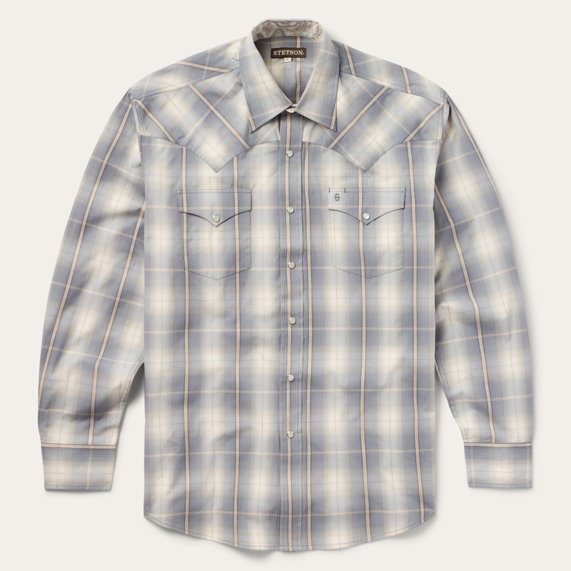 Smoke Diamonds Plaid Western Shirt Grey S