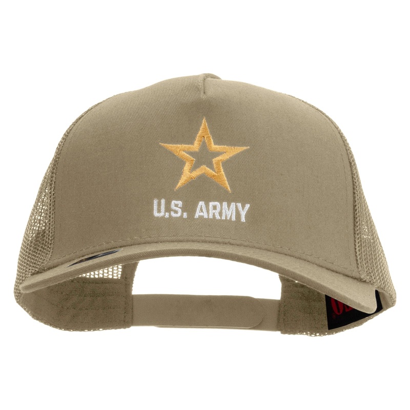 Star US Army Embroidered Solid Cotton Twill 5 Panel Prostyle Snap Cap Khaki One Size