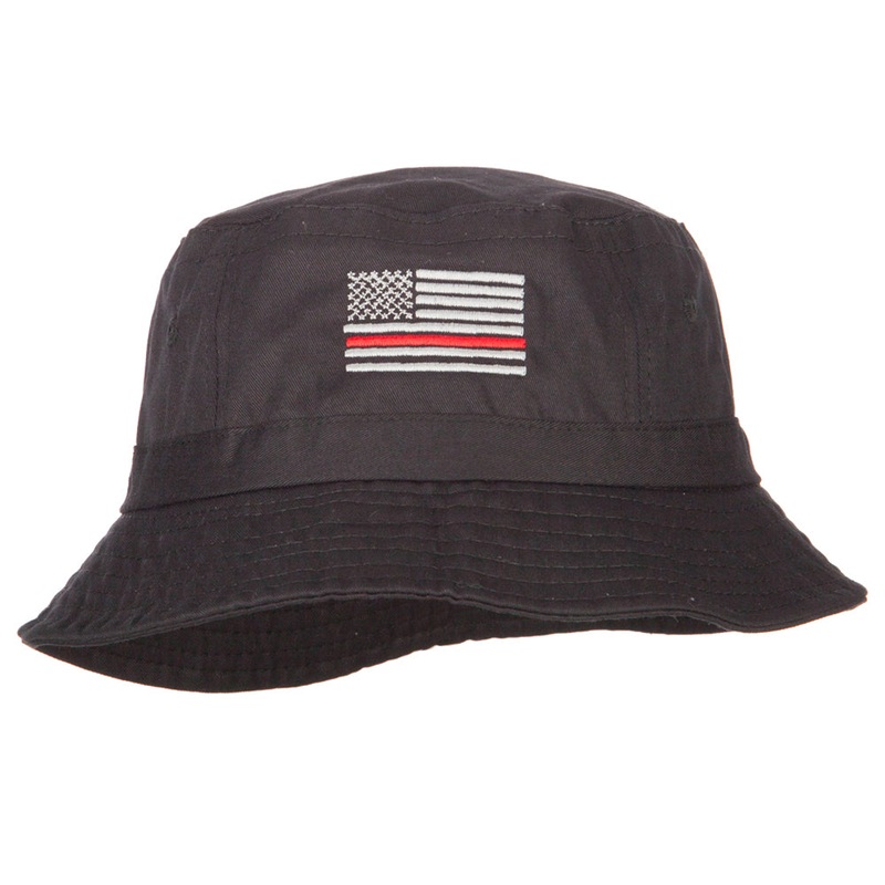 Thin Red Line USA Flag Embroidered Bucket Hat Black One Size
