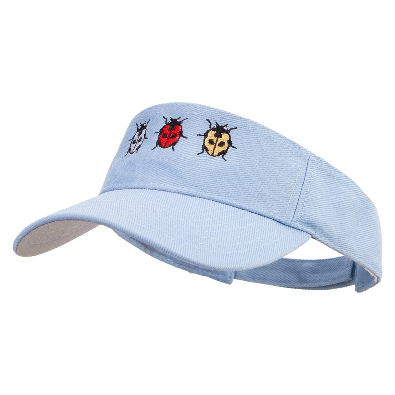 Tripple ladybug Embroidered Cotton Sports Visors Baby Blue One Size