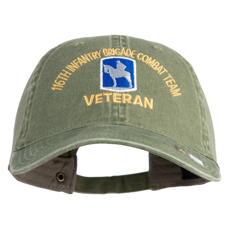 U.S. Army 116th Infantry Brigade Combat Team Embroidered Washed Solid Pigment Dyed Cotton Twill Brass Buckle Cap Olive One Size