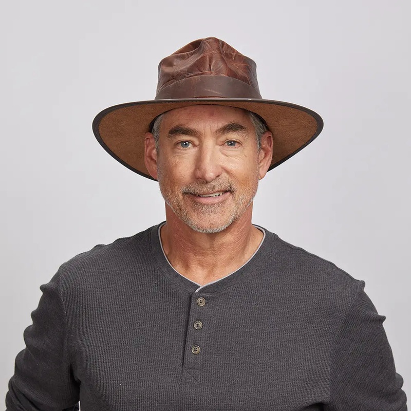Unforgiven | Mens Wide Brim Bison Leather Outback Hat Brown MD