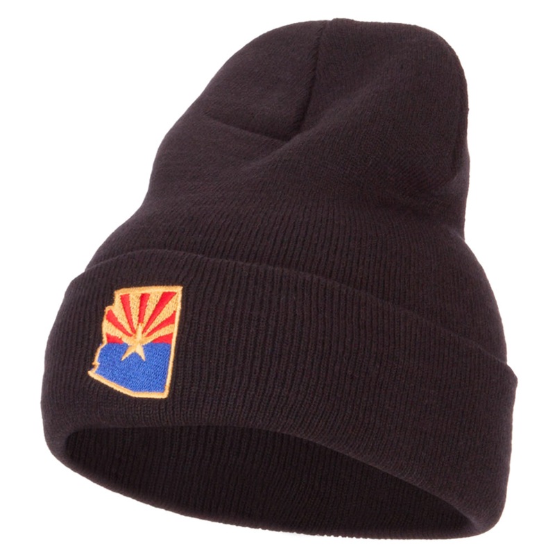 Arizona Flag Map Embroidered Long Beanie Black One Size