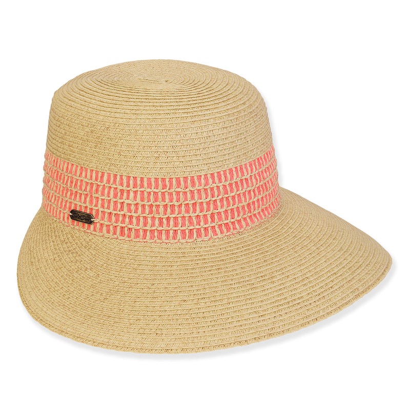Backless Wide Bill Sun Savor with Embroidered Band – Sun ‘N’ Sand Hats Coral OS (57 cm)