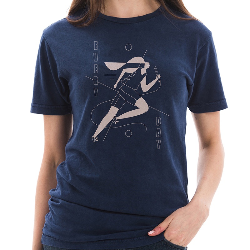 Everyday Runner Graphic Design Lane Seven Ring Spun Cotton Vintage Short Sleeve Crewneck Tee Shirt Vintage Denim XS