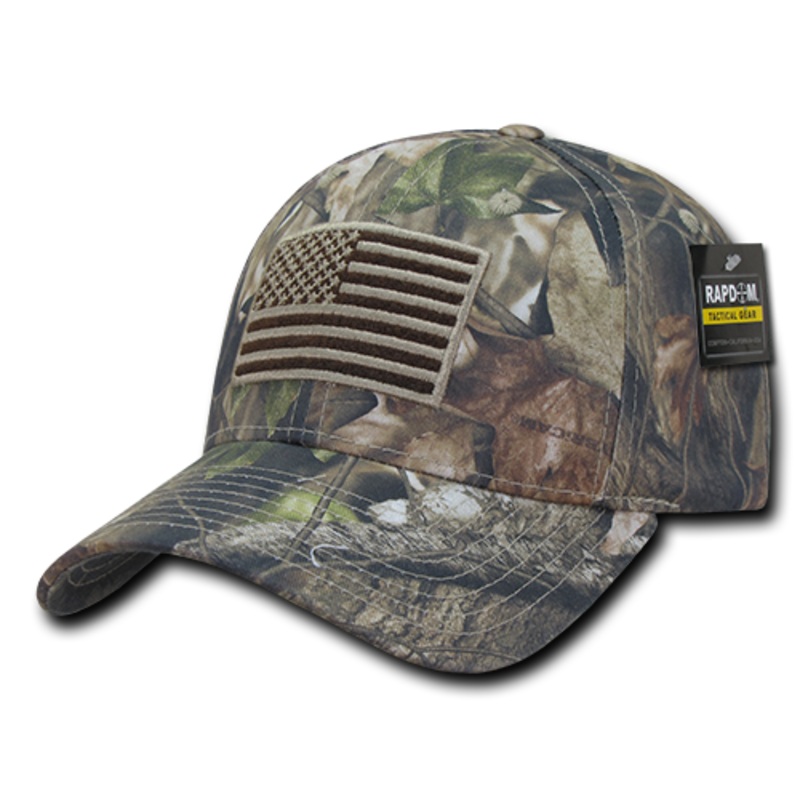 HYBRiCAM Camo Structured Tactical Hat, US Flag Cap, Tree Bark Camo – Rapid Dominance T87 Tree Bark Camo