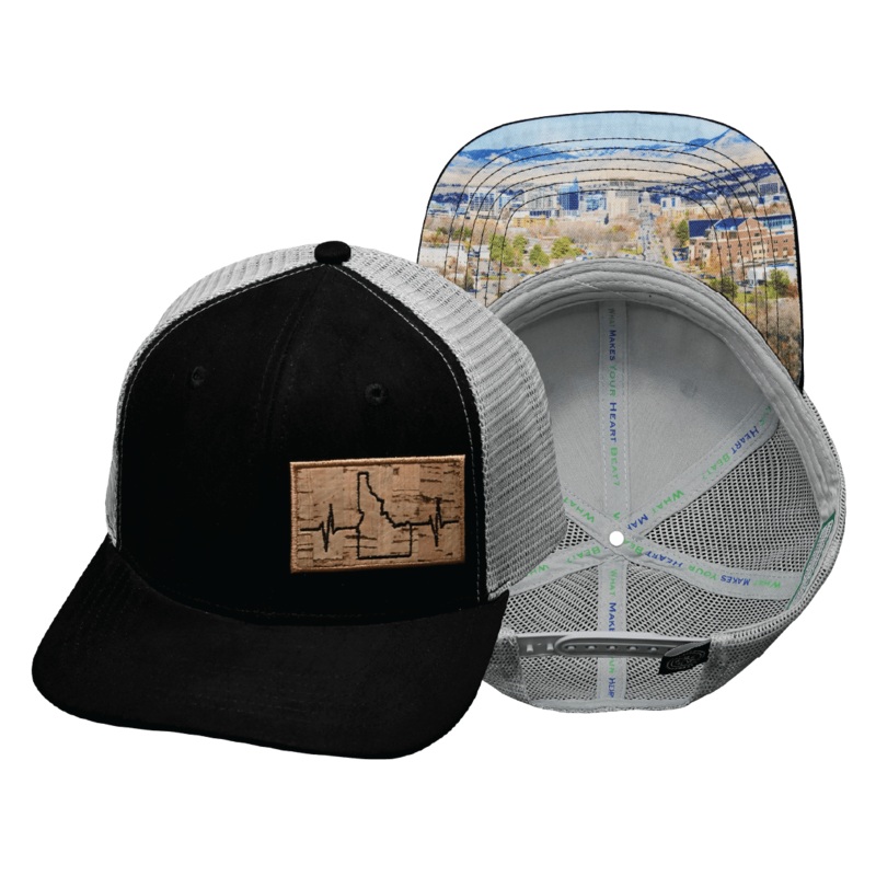 Idaho Hat – Baseball Hat Fit – Suede – Black / Gray – Trucker Mesh