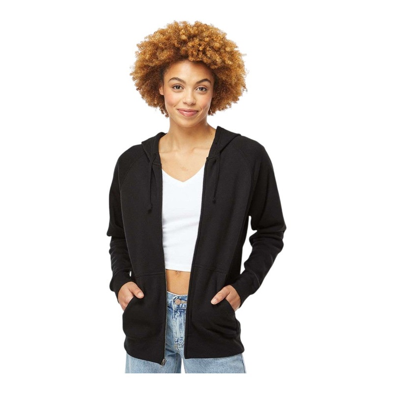 Independent Trading Co PRM33SBZ Unisex Special Blend Raglan Full-Zip Hooded Sweatshirt Black XS