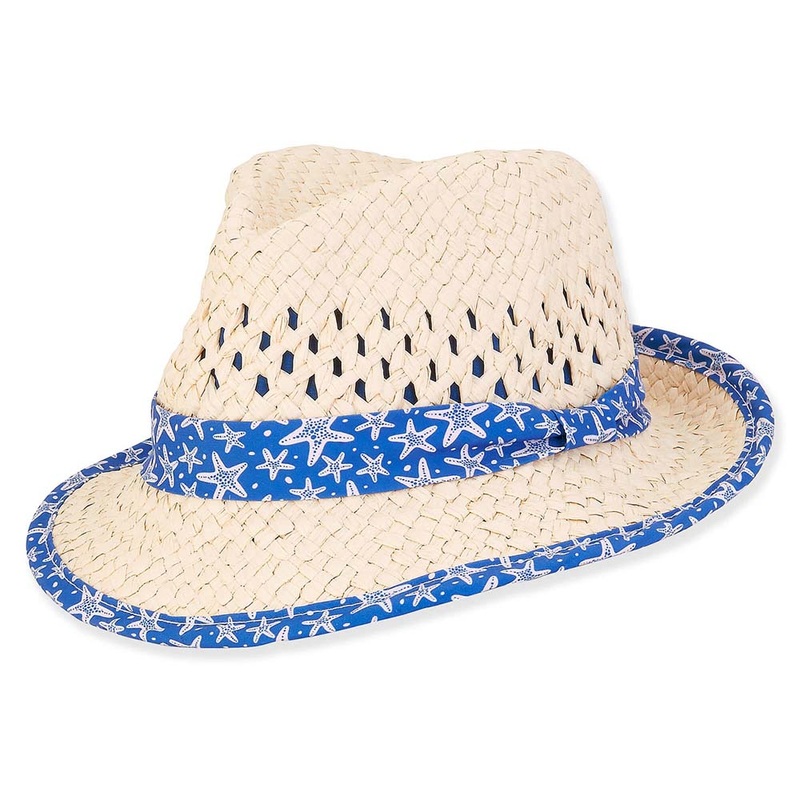 Infant Fedora Hat with Starfish Trim  – Sunny Dayz Hats Blue Small (46 cm)