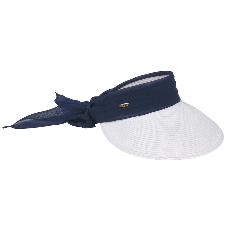 Large Sun Visor with Chiffon Sash and Long Bow – Karen Keith Hats White/Navy